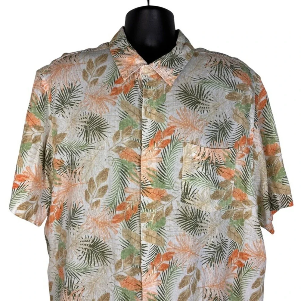 Chaps Seacoast Wash Short Sleeve Floral Print Multi Shirt‎ Linen Blend Men's XXL